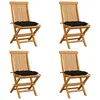 vidaXL Chaises de jardin avec coussins noir 4 pcs Bois de teck massif