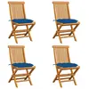 vidaXL Chaises de jardin avec coussins bleu 4 pcs Bois de teck massif