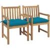 vidaXL Chaises de jardin lot de 2 et coussins bleu clair Bois de teck
