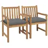 vidaXL Chaises de jardin lot de 2 et coussins gris Bois de teck massif