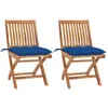 vidaXL Chaises de jardin lot de 2 et coussins bleu Bois de teck massif
