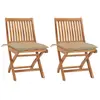 vidaXL Chaises de jardin lot de 2 et coussins beige Bois teck massif