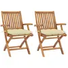 vidaXL Chaises de jardin lot de 2 et coussins blanc crème Teck massif