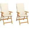 vidaXL Chaises de jardin lot de 2 et coussins crème Bois teck massif