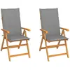vidaXL Chaises de jardin lot de 2 et coussins gris Bois de teck massif