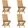 vidaXL Chaises de jardin et coussins gris lot de 4 Bois de teck massif
