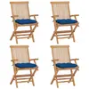 vidaXL Chaises de jardin avec coussins bleu lot de 6 Bois teck massif