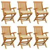 vidaXL Chaises de jardin avec coussins blanc crème 6 pcs Teck massif