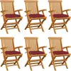 vidaXL Chaises de jardin avec coussins rouge bordeaux 6pcs Teck massif