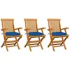 vidaXL Chaises de jardin avec coussins bleu 3 pcs Bois de teck massif