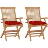 vidaXL Chaises de jardin avec coussins rouge lot de 2 Bois teck massif