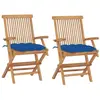 vidaXL Chaises de jardin avec coussins bleu lot de 2 Bois teck massif