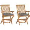 vidaXL Chaises de jardin avec coussins gris lot de 2 Bois teck massif