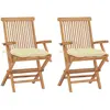 vidaXL Chaises de jardin 2 pcs avec coussins blanc crème Teck massif