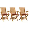 vidaXL Chaises de jardin avec coussins rouge bordeaux 3pcs Teck massif