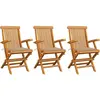 vidaXL Chaises de jardin avec coussins beige 3 pcs Bois de teck massif