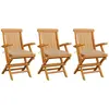 vidaXL Chaises de jardin avec coussins beige 3 pcs Bois de teck massif