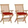 vidaXL Chaises de jardin avec coussins rouge lot de 3 Bois teck massif