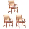 vidaXL Chaises à dîner d'extérieur 3 pcs avec coussins Acacia massif