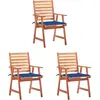 vidaXL Chaises à dîner d'extérieur 3 pcs avec coussins Acacia massif