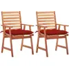 vidaXL Chaises à dîner d'extérieur 2 pcs avec coussins Acacia massif