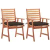 vidaXL Chaises à dîner d'extérieur 2 pcs avec coussins Acacia massif