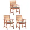 vidaXL Chaises à dîner d'extérieur 3 pcs avec coussins Acacia massif