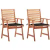 vidaXL Chaises à manger d'extérieur lot de 2 et coussins Acacia massif