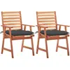 vidaXL Chaises à dîner d'extérieur 2 pcs avec coussins Acacia massif