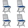 vidaXL Chaises pliables d'extérieur lot de 4 et coussins Bois d'acacia