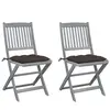 vidaXL Chaises pliables d'extérieur 2 pcs avec coussins Bois d'acacia