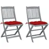 vidaXL Chaises pliables d'extérieur 2 pcs avec coussins Bois d'acacia
