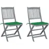 vidaXL Chaises pliables d'extérieur 2 pcs avec coussins Bois d'acacia