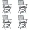 vidaXL Chaises pliables d'extérieur 4 pcs avec coussins Bois d'acacia