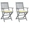 vidaXL Chaises pliables d'extérieur lot de 2 et coussins Bois d'acacia