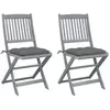 vidaXL Chaises pliables d'extérieur lot de 2 et coussins Bois d'acacia
