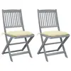 vidaXL Chaises pliables d'extérieur 2 pcs avec coussins Bois d'acacia