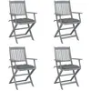 vidaXL Chaises pliables d'extérieur lot de 4 et coussins Bois d'acacia
