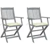 vidaXL Chaises pliables d'extérieur 2 pcs avec coussins Bois d'acacia