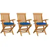 vidaXL Chaises de jardin avec coussins bleu 4 pcs Bois de teck massif