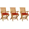 vidaXL Chaises de jardin et coussins rouge lot de 4 Bois teck massif