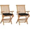 vidaXL Chaises de jardin avec coussins noir 4 pcs Bois de teck massif