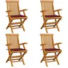 vidaXL Chaises de jardin avec coussins rouge bordeaux 4pcs Teck massif