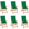 vidaXL Chaises de jardin lot de 6 avec coussins vert Bois teck massif