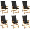 vidaXL Chaises de jardin lot de 6 avec coussins noir Bois teck massif