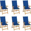 vidaXL Chaises de jardin lot de 6 avec coussins bleu royal Bois teck