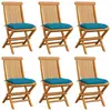vidaXL Chaises de jardin avec coussins bleu clair 6 pcs Bois de teck