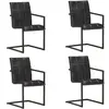 vidaXL Chaises à manger cantilever lot de 4 noir cuir véritable