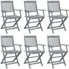 vidaXL Chaises pliables d'extérieur lot de 6 et coussins Bois d'acacia