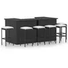 vidaXL Meuble de bar de jardin 8 pcs avec coussins Résine tressée Noir